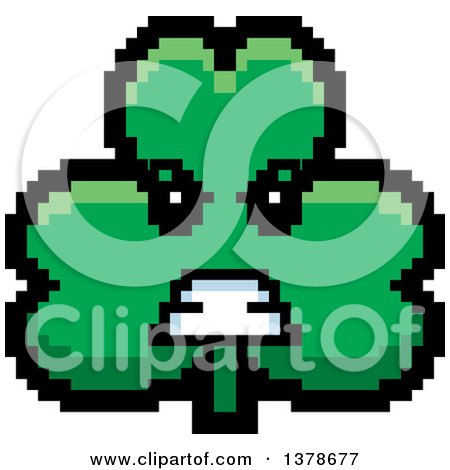 Clipart of a Mad Clover Shamrock Character in 8 Bit Style - Royalty Free Vector Illustration by Cory Thoman
