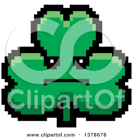 Clipart of a Serious Clover Shamrock Character in 8 Bit Style - Royalty Free Vector Illustration by Cory Thoman