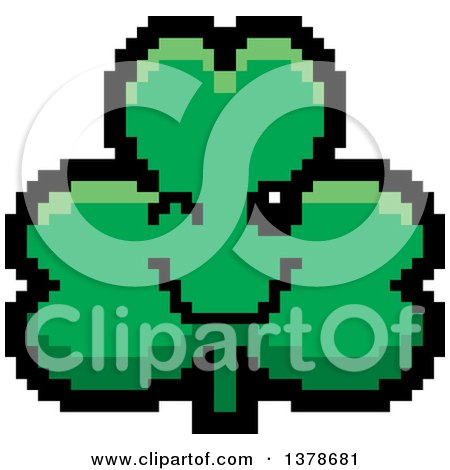 Clipart of a Winking Clover Shamrock Character in 8 Bit Style - Royalty Free Vector Illustration by Cory Thoman