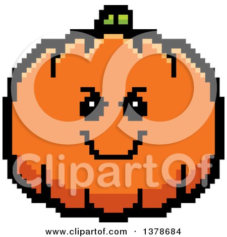 Clipart of a Grinning Evil Pumpkin Character in 8 Bit Style - Royalty Free Vector Illustration by Cory Thoman