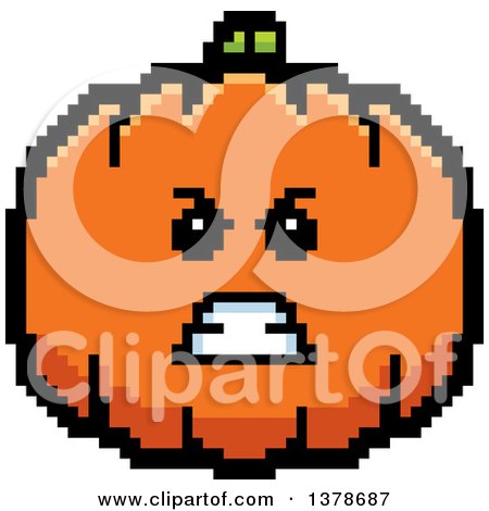 Clipart of a Mad Pumpkin Character in 8 Bit Style - Royalty Free Vector Illustration by Cory Thoman