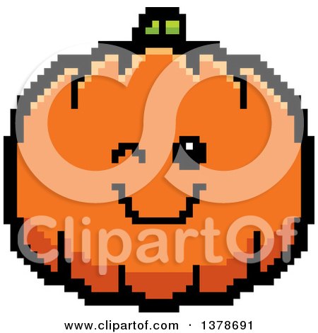 Clipart of a Winking Pumpkin Character in 8 Bit Style - Royalty Free Vector Illustration by Cory Thoman