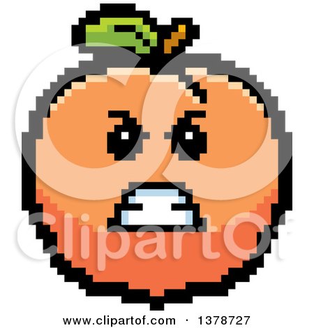 Clipart of a Mad Peach Character in 8 Bit Style - Royalty Free Vector Illustration by Cory Thoman