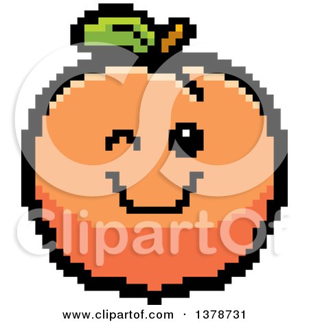 Clipart of a Winking Peach Character in 8 Bit Style - Royalty Free Vector Illustration by Cory Thoman