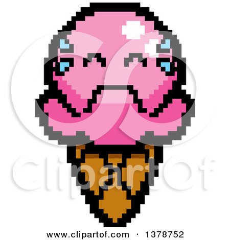 Clipart of a Crying Waffle Ice Cream Cone Character in 8 Bit Style - Royalty Free Vector Illustration by Cory Thoman