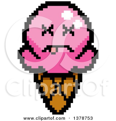 Clipart of a Dead Waffle Ice Cream Cone Character in 8 Bit Style - Royalty Free Vector Illustration by Cory Thoman
