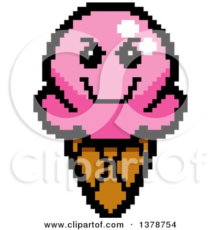 Clipart of a Grinning Evil Waffle Ice Cream Cone Character in 8 Bit Style - Royalty Free Vector Illustration by Cory Thoman
