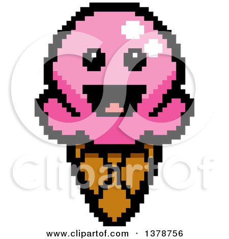 Clipart of a Happy Waffle Ice Cream Cone Character in 8 Bit Style - Royalty Free Vector Illustration by Cory Thoman
