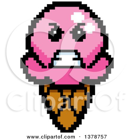 Clipart of a Mad Waffle Ice Cream Cone Character in 8 Bit Style - Royalty Free Vector Illustration by Cory Thoman