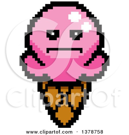 Clipart of a Serious Waffle Ice Cream Cone Character in 8 Bit Style - Royalty Free Vector Illustration by Cory Thoman