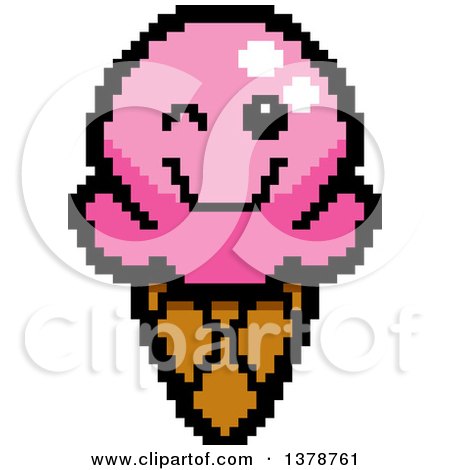 Clipart of a Winking Waffle Ice Cream Cone Character in 8 Bit Style - Royalty Free Vector Illustration by Cory Thoman