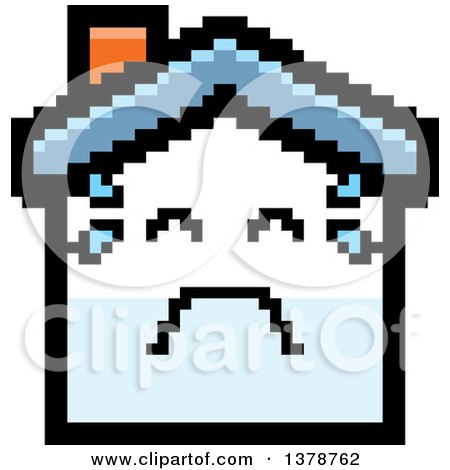 Clipart of a Crying House Character in 8 Bit Style - Royalty Free Vector Illustration by Cory Thoman