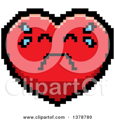 Clipart of a Crying Heart Character in 8 Bit Style - Royalty Free Vector Illustration by Cory Thoman