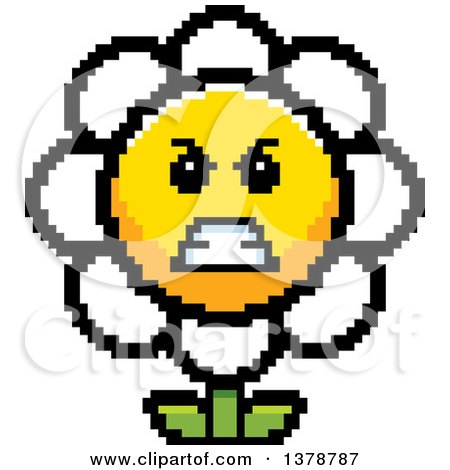 Clipart of a Mad Daisy Flower Character in 8 Bit Style - Royalty Free Vector Illustration by Cory Thoman