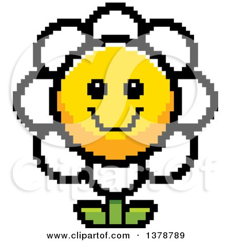 Clipart of a Happy Daisy Flower Character in 8 Bit Style - Royalty Free Vector Illustration by Cory Thoman