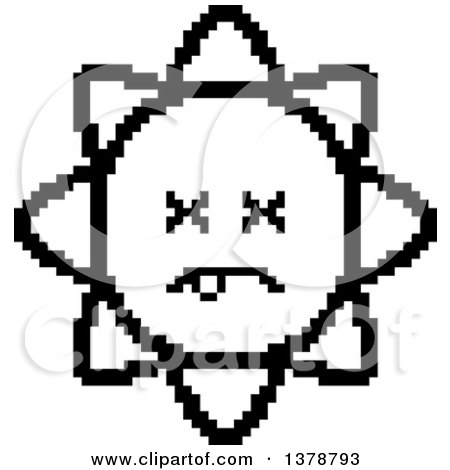 Clipart of a Black and White Dead Sun Character in 8 Bit Style - Royalty Free Vector Illustration by Cory Thoman