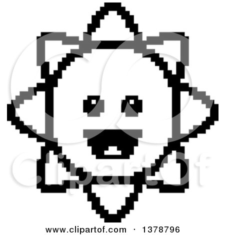 Clipart of a Black and White Happy Sun Character in 8 Bit Style - Royalty Free Vector Illustration by Cory Thoman