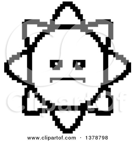 Clipart of a Black and White Serious Sun Character in 8 Bit Style - Royalty Free Vector Illustration by Cory Thoman