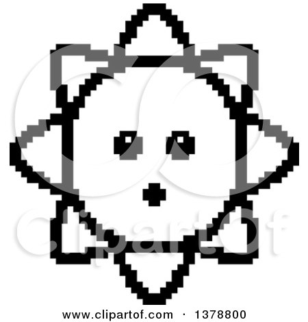 Clipart of a Black and White Surprised Sun Character in 8 Bit Style - Royalty Free Vector Illustration by Cory Thoman