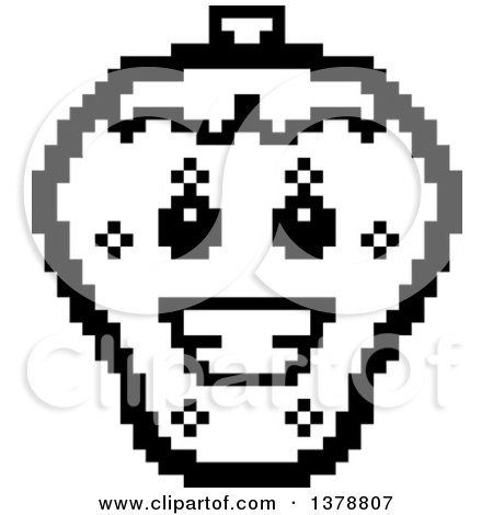 Clipart of a Black and White Happy Strawberry Character in 8 Bit Style - Royalty Free Vector Illustration by Cory Thoman