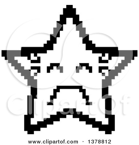 Clipart of a Black and White Crying Star Character in 8 Bit Style - Royalty Free Vector Illustration by Cory Thoman