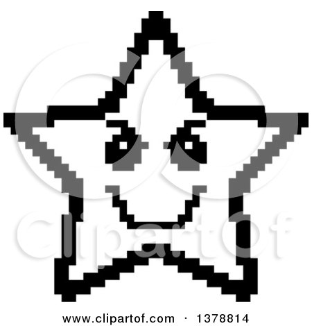 Clipart of a Black and White Grinning Evil Star Character in 8 Bit Style - Royalty Free Vector Illustration by Cory Thoman