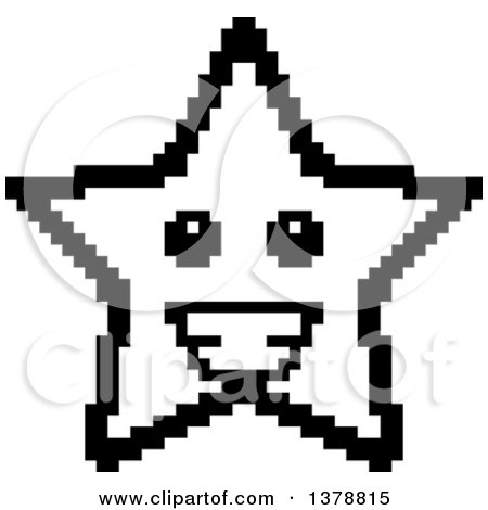 Clipart of a Black and White Happy Star Character in 8 Bit Style - Royalty Free Vector Illustration by Cory Thoman