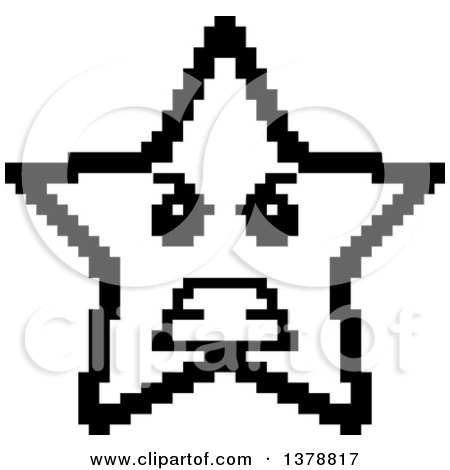 Clipart of a Black and White Mad Star Character in 8 Bit Style - Royalty Free Vector Illustration by Cory Thoman