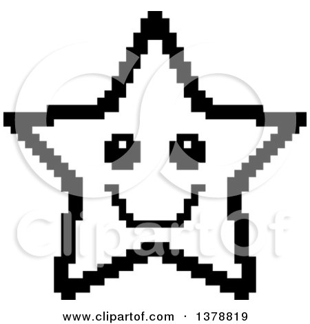Clipart of a Black and White Happy Star Character in 8 Bit Style - Royalty Free Vector Illustration by Cory Thoman