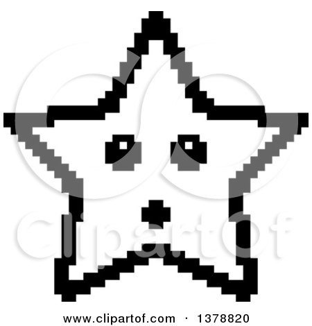 Clipart of a Black and White Surprised Star Character in 8 Bit Style - Royalty Free Vector Illustration by Cory Thoman
