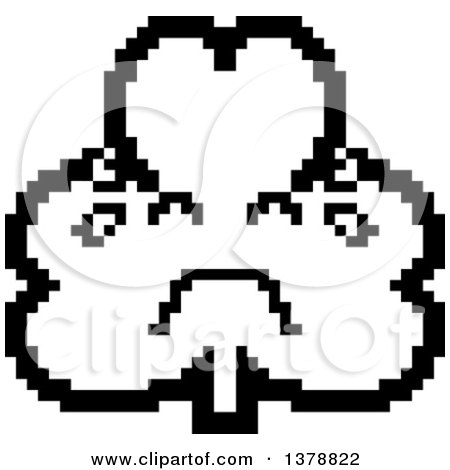 Clipart of a Black and White Crying Clover Shamrock Character in 8 Bit Style - Royalty Free Vector Illustration by Cory Thoman