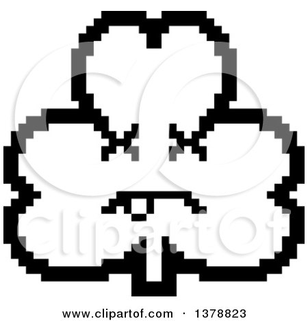 Clipart of a Black and White Dead Clover Shamrock Character in 8 Bit Style - Royalty Free Vector Illustration by Cory Thoman