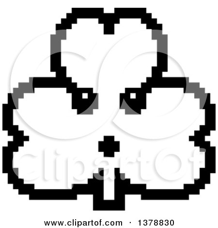 Clipart of a Black and White Surprised Clover Shamrock Character in 8 Bit Style - Royalty Free Vector Illustration by Cory Thoman