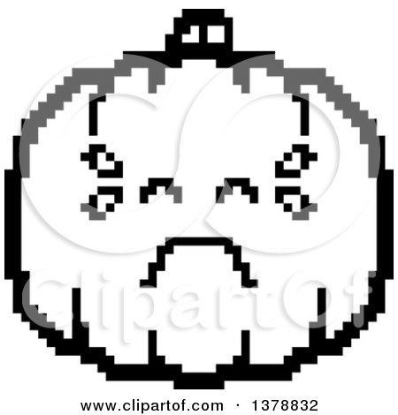 Clipart of a Black and White Crying Pumpkin Character in 8 Bit Style - Royalty Free Vector Illustration by Cory Thoman
