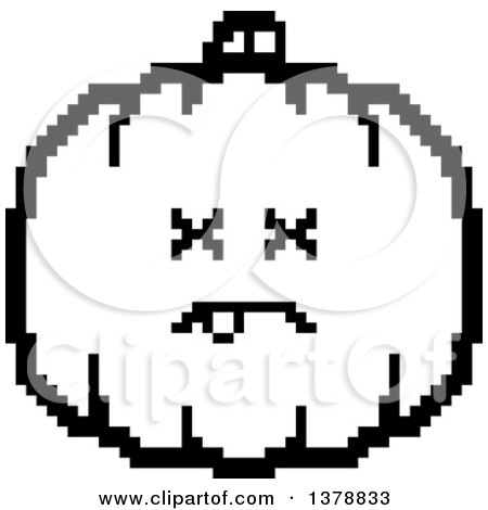 Clipart of a Black and White Dead Pumpkin Character in 8 Bit Style - Royalty Free Vector Illustration by Cory Thoman