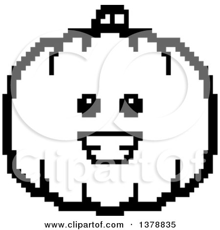 Clipart of a Black and White Happy Pumpkin Character in 8 Bit Style - Royalty Free Vector Illustration by Cory Thoman