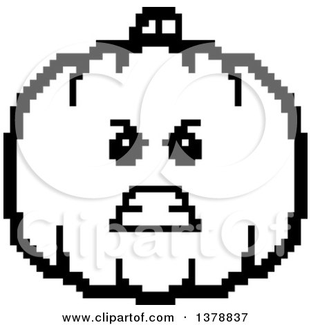 Clipart of a Black and White Mad Pumpkin Character in 8 Bit Style - Royalty Free Vector Illustration by Cory Thoman