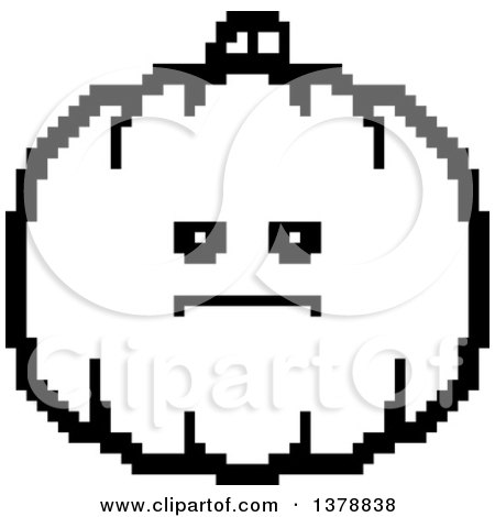 Clipart of a Black and White Serious Pumpkin Character in 8 Bit Style - Royalty Free Vector Illustration by Cory Thoman