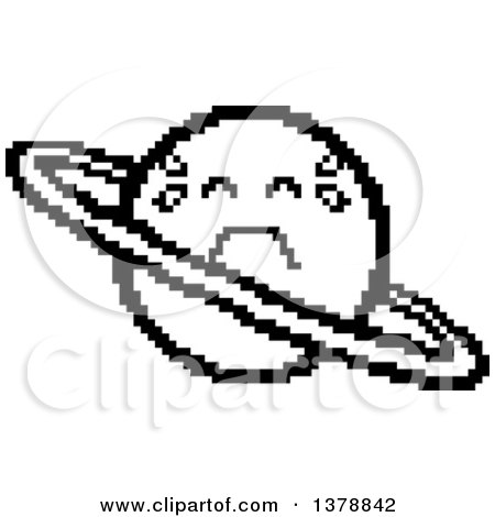 Clipart of a Black and White Crying Planet Character in 8 Bit Style - Royalty Free Vector Illustration by Cory Thoman