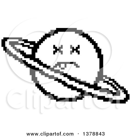 Clipart of a Black and White Dead Planet Character in 8 Bit Style - Royalty Free Vector Illustration by Cory Thoman