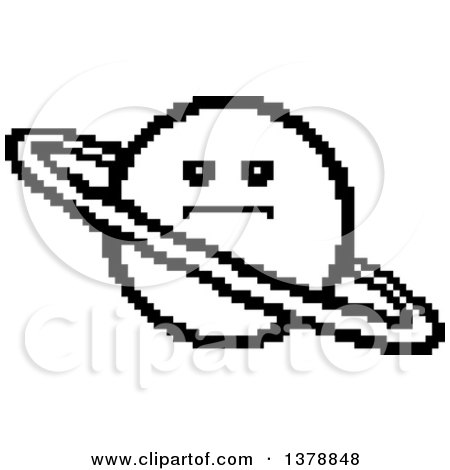 Clipart of a Black and White Serious Planet Character in 8 Bit Style - Royalty Free Vector Illustration by Cory Thoman