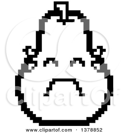 Clipart of a Black and White Crying Pear Character in 8 Bit Style - Royalty Free Vector Illustration by Cory Thoman