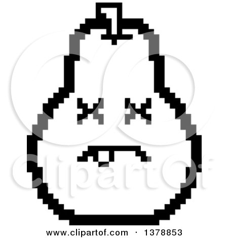 Clipart of a Black and White Dead Pear Character in 8 Bit Style - Royalty Free Vector Illustration by Cory Thoman
