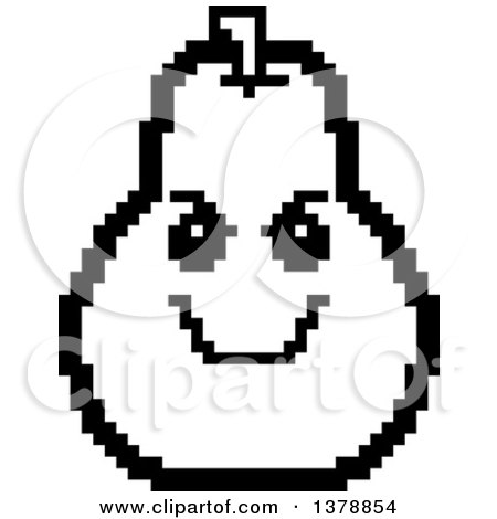 Clipart of a Black and White Grinning Evil Pear Character in 8 Bit Style - Royalty Free Vector Illustration by Cory Thoman