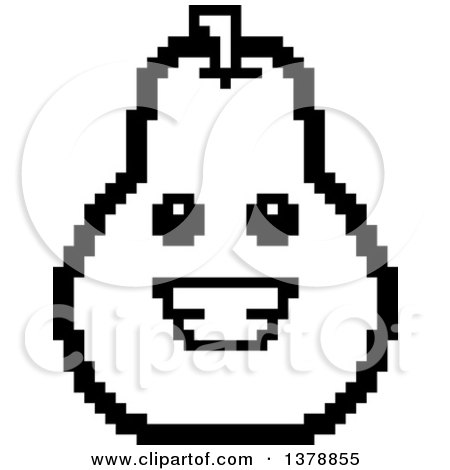 Clipart of a Black and White Happy Pear Character in 8 Bit Style - Royalty Free Vector Illustration by Cory Thoman