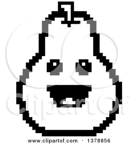 Clipart of a Black and White Happy Pear Character in 8 Bit Style - Royalty Free Vector Illustration by Cory Thoman