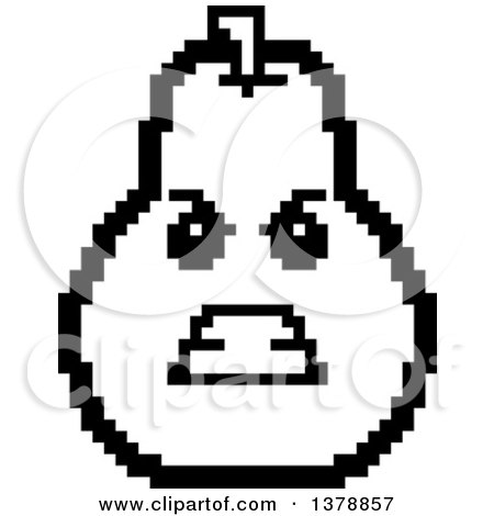 Clipart of a Black and White Mad Pear Character in 8 Bit Style - Royalty Free Vector Illustration by Cory Thoman