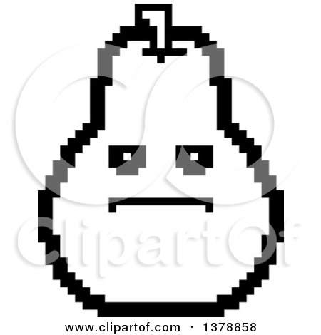 Clipart of a Black and White Serious Pear Character in 8 Bit Style - Royalty Free Vector Illustration by Cory Thoman