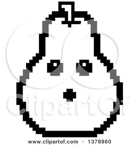 Clipart of a Black and White Surprised Pear Character in 8 Bit Style - Royalty Free Vector Illustration by Cory Thoman