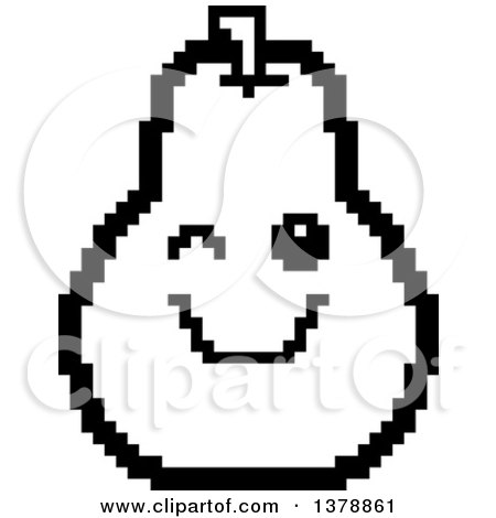 Clipart of a Black and White Winking Pear Character in 8 Bit Style - Royalty Free Vector Illustration by Cory Thoman